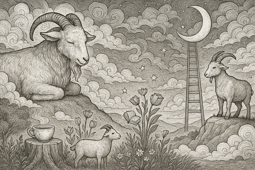 God Goats mindful colouring page with too much shading. 